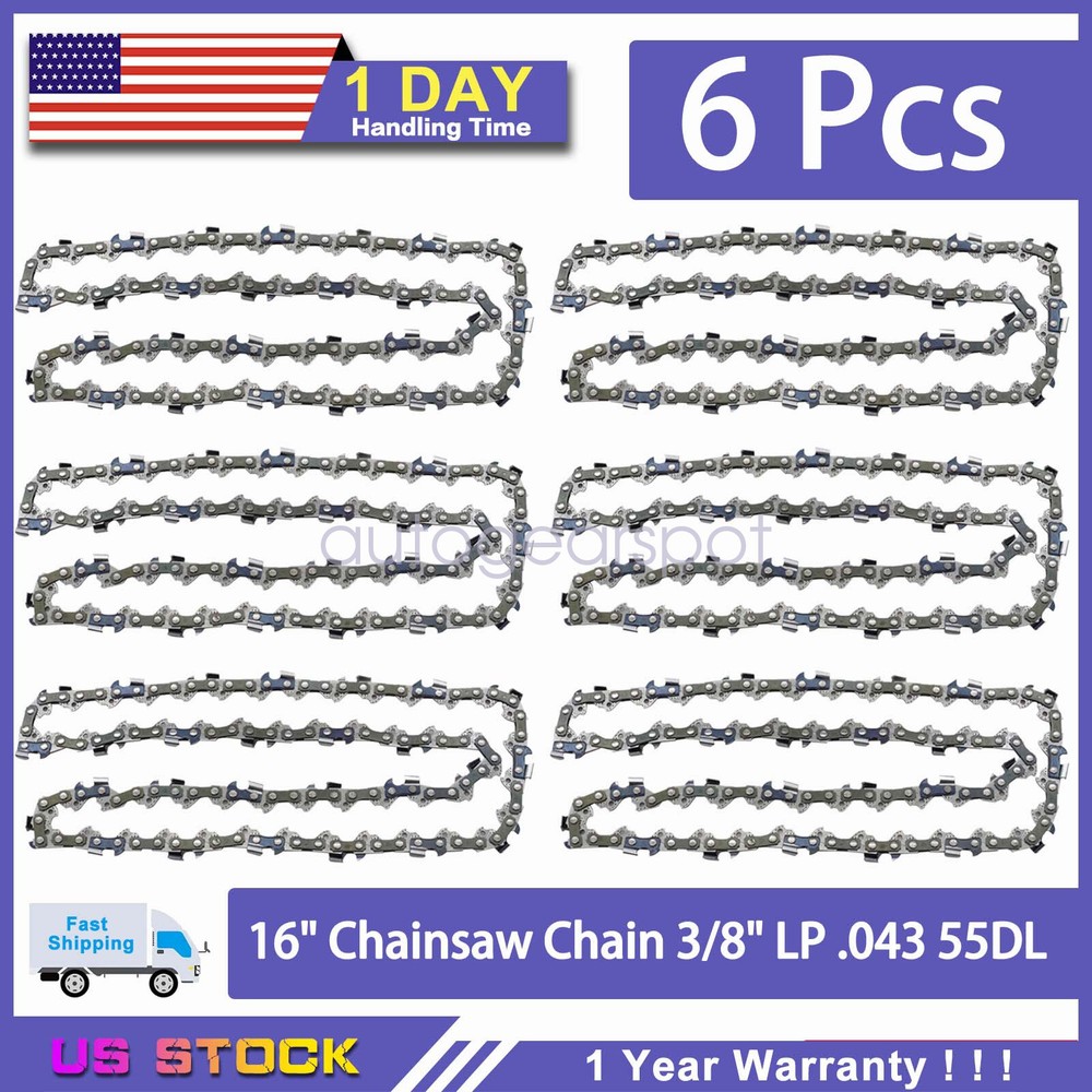 6 Pack Stihl MS170 MS180 017 019 023 Chainsaw Chains 16 Inch .043 3/8 LP 55DL