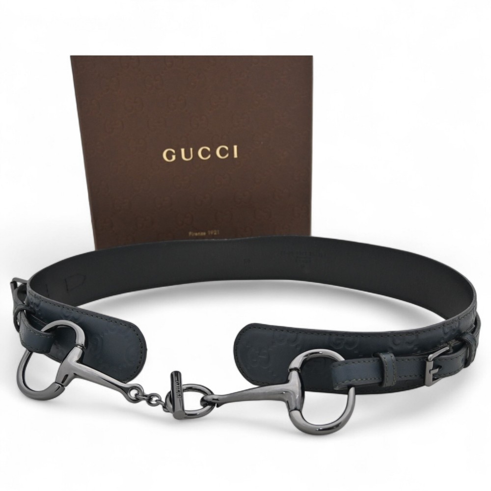 Auth Gucci Shima Horsebit Belt Green x Black gu9917zs