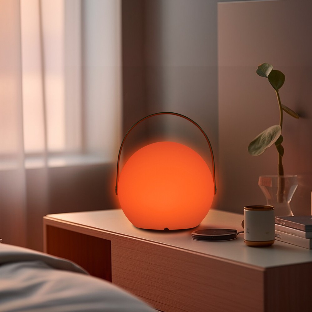 Dimmable LED Sphere Table Lamp with Handle, Remote Control, USB, and Battery Power