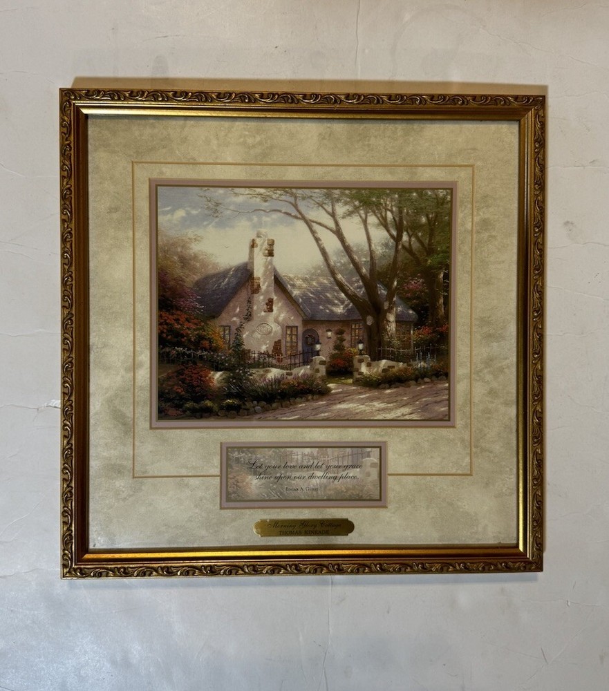 Thomas Kincade Morning Glory Cottage Matted Framed Art Print 14.2x14.2 Inches with COA