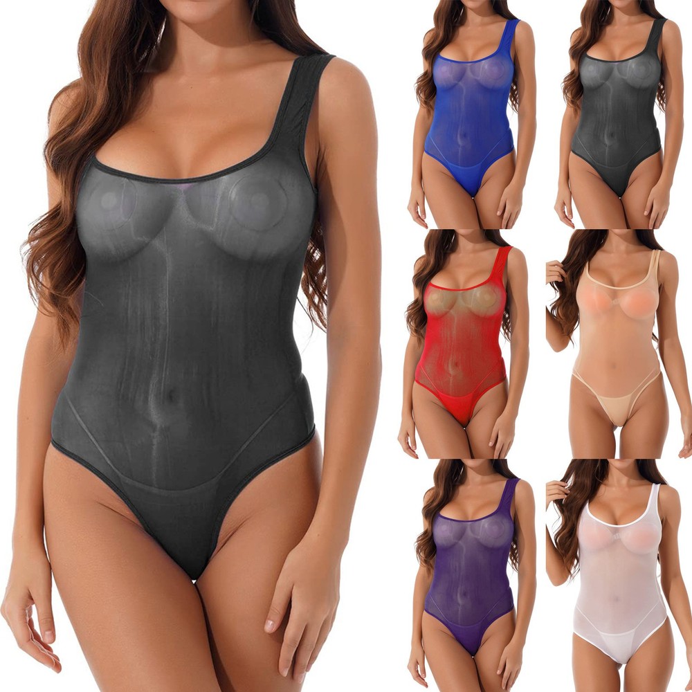 Sexy Women Bodysuit Lingerie Mesh See-through Thong Leotard Monokini Swimsuit-