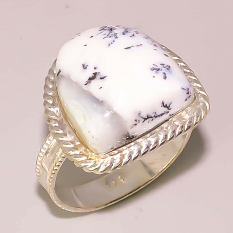 Natural Dendrite Opal Gemstone Jewelry 925 STERLING SILVER PLATED RING 9