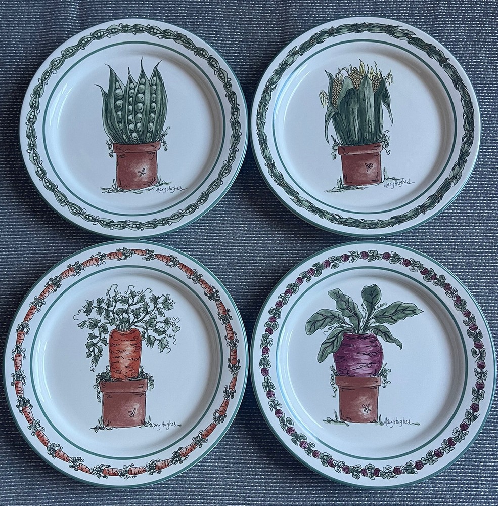 4 Vintage Otagiri Enesco Mary Hughes 8” Farmhouse Garden Vegetable Lunch Plates
