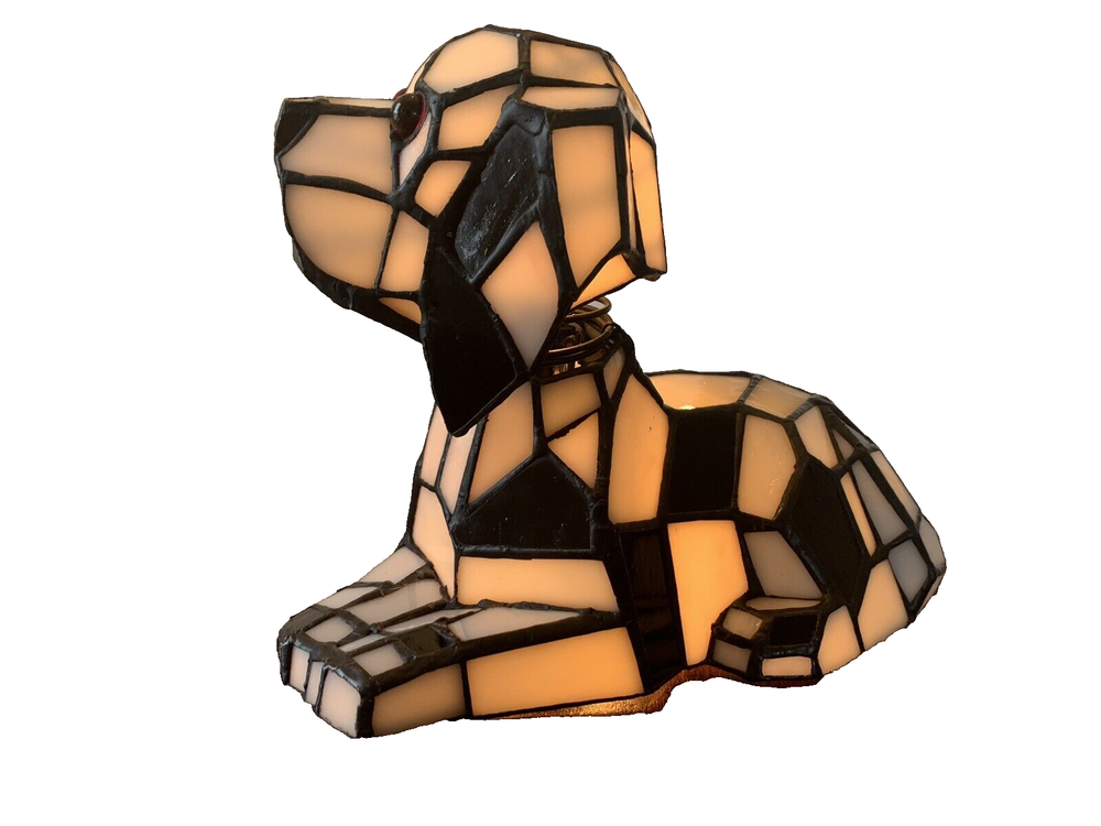 Tiffany Style Stained Glass Bobblehead Dalmatian Black & White Puppy Night Light