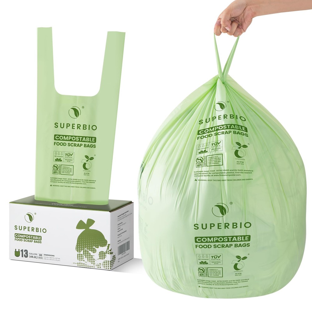 13 Gallon Compostable Kitchen Waste Bags with Handles, Food Scrap Bags Certif...