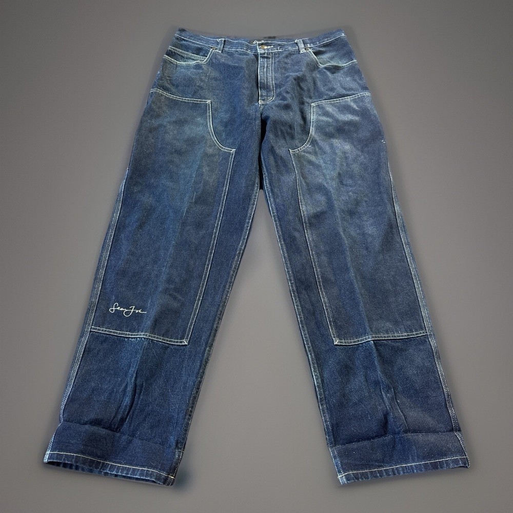 Sean John Men 36x32 Dark Wash Double Knee Wide Leg Y2K Hip Hop Jeans