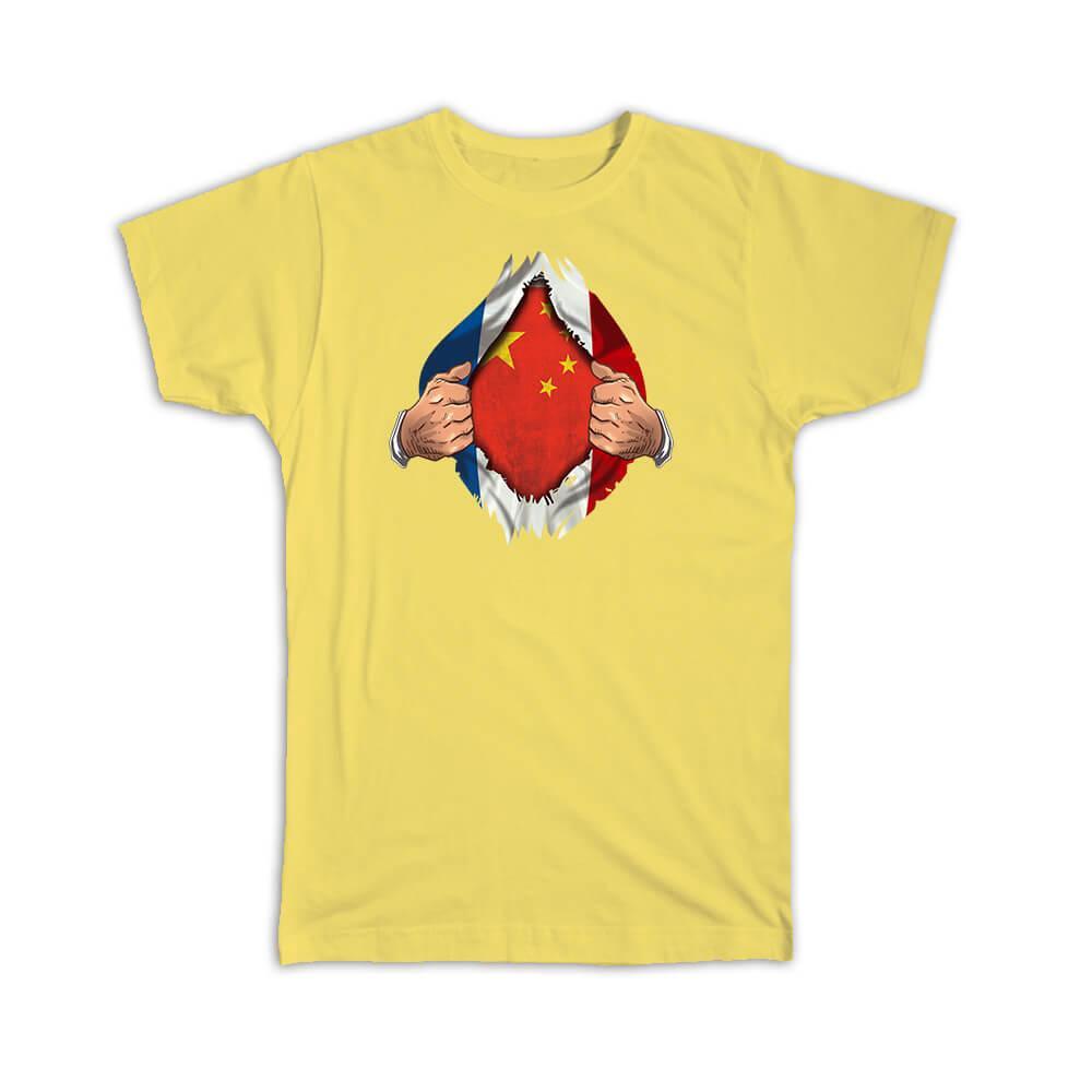 Gift T-Shirt : China French Flag Chest Chinese