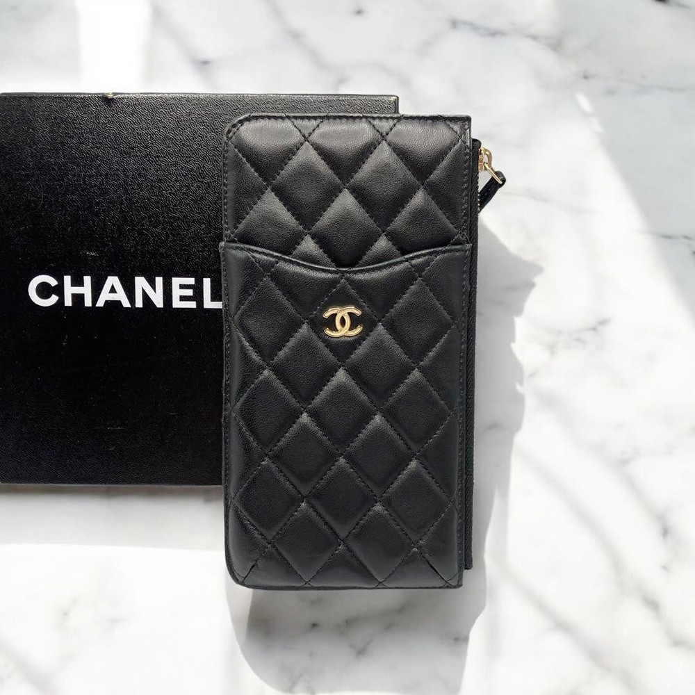 Chanel Classic Quilted Card Holder with Chain Strap  