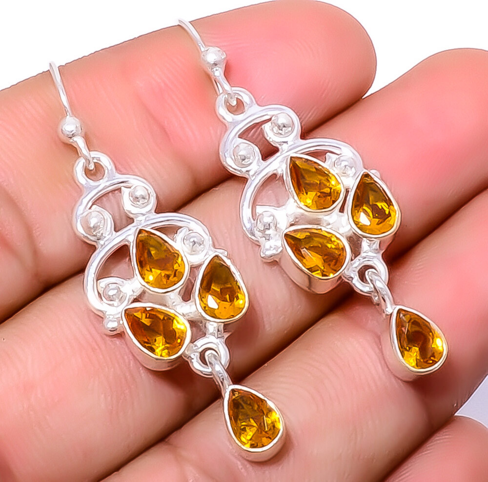 Citrine 925 Sterling Silver Earrings 1.95 Inch Valentine Gift E804155