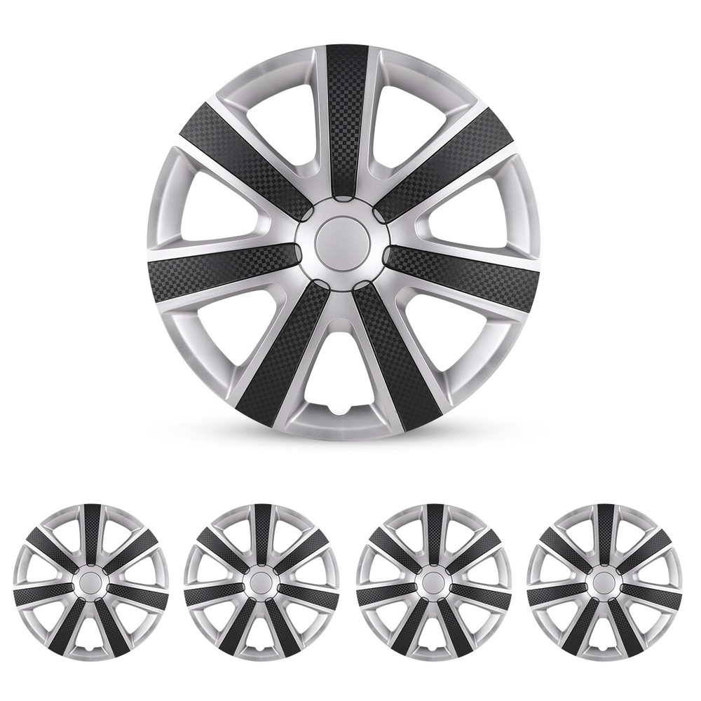 4PCS 16-Inch Universal Snap-On Hubcaps for Cars & Trucks in Silver Molded Design