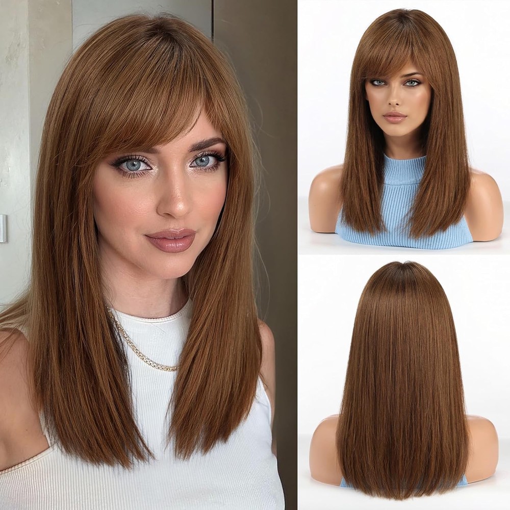 Ombre Brown Straight Human Hair Wigs for Women 13x4 Lace Front Wig
