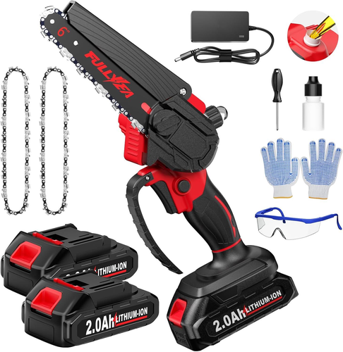 Mini Cordless Chainsaw 6-Inch with 2 Batteries and Charger for Easy Cutting