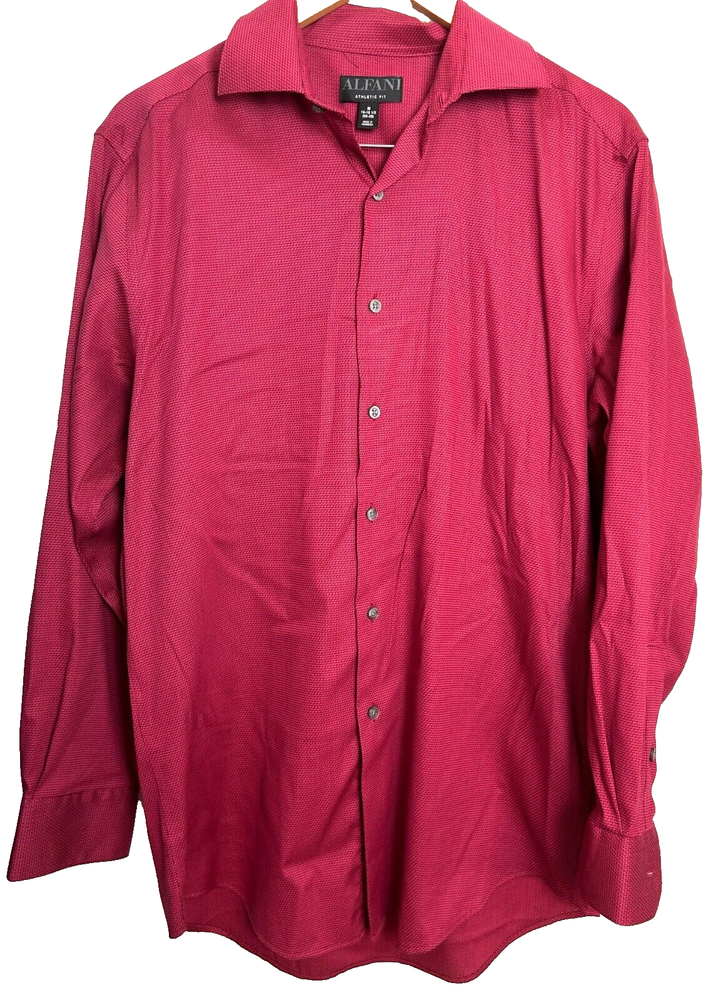 ALFANI Shirt Mens Medium Red Long Sleeve Button Up Athletic Fit Cotton Blend