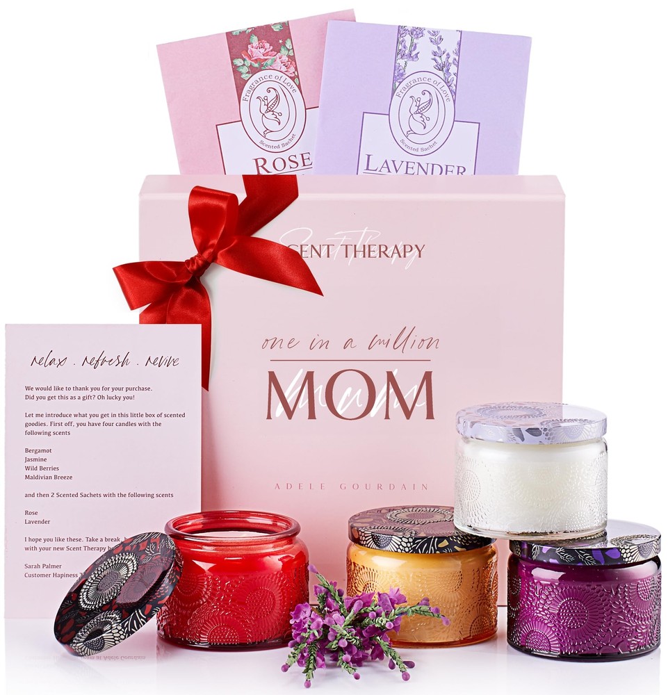 Aromatherapy Scented Candle Gift Set for Mom - 4 Long-Lasting Candles in Box