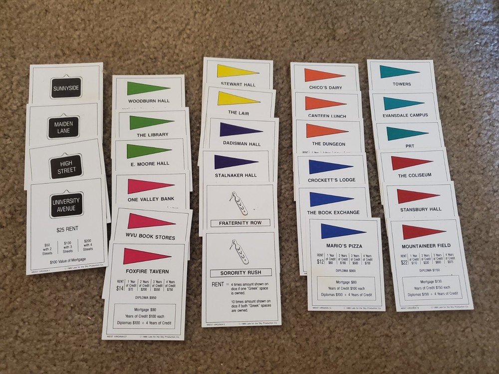 West VirginiaOpoly replacement parts Pieces Property Cards Late For The Sky Game