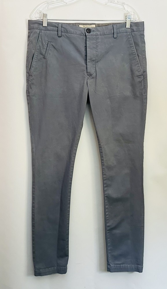 $159 AllSaints Pants Mens 33x31 Chino Button Fly Flat Front Stretch Cotton Gray