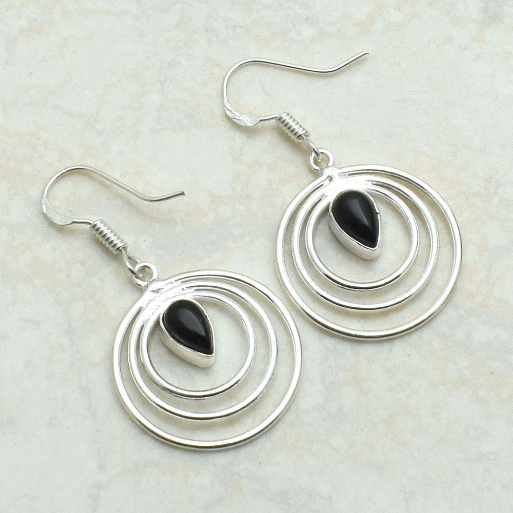 Black Onyx Gemstone Handmade Drop Dangle Earrings Jewelry Gift 1.6