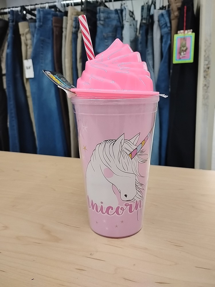 Printed Cup Unicorn with Straw Hot and Cold Drinks