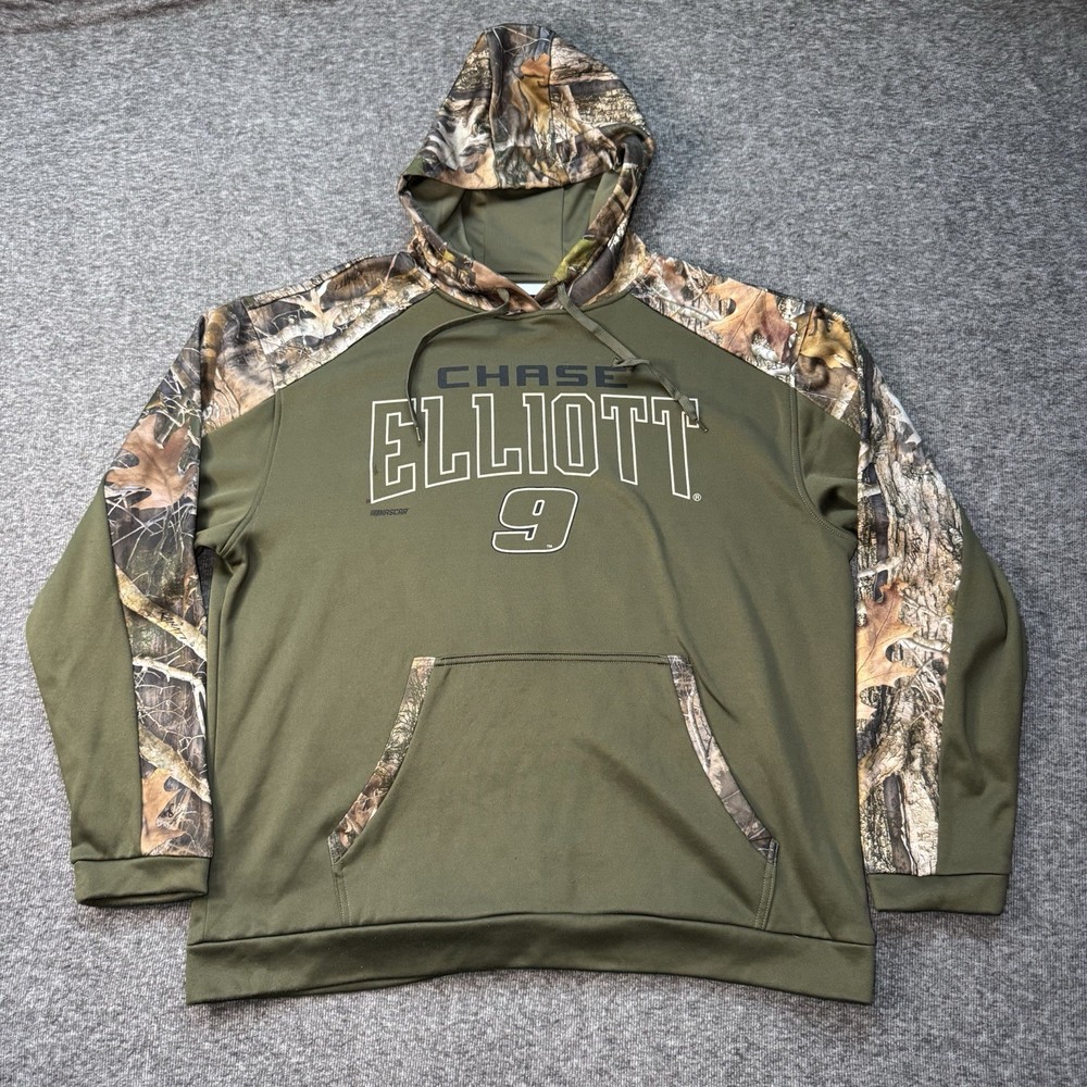 True Timber Chase Elliott NASCAR Camo Hoodie Mens XL Green Pullover for Outdoor Enthusiasts