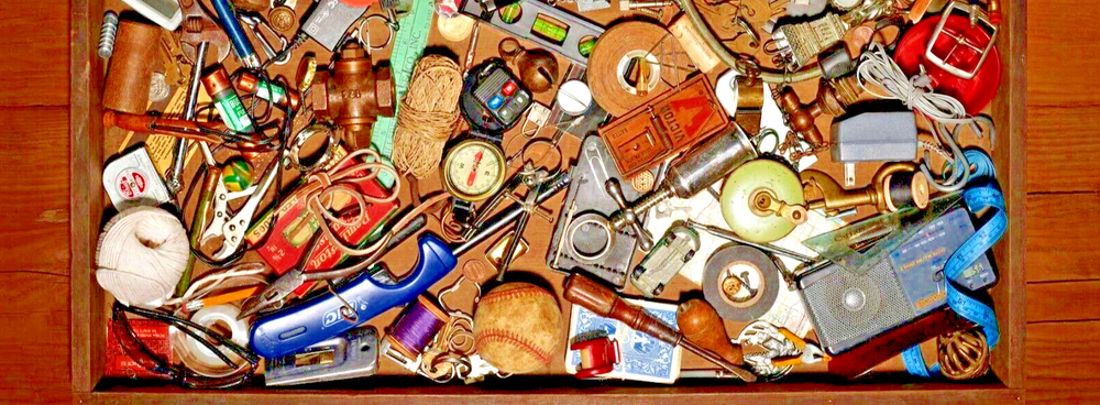 3 lb Junk Drawer Lot - Estate Sale Mix of Old & New Items in Large Box