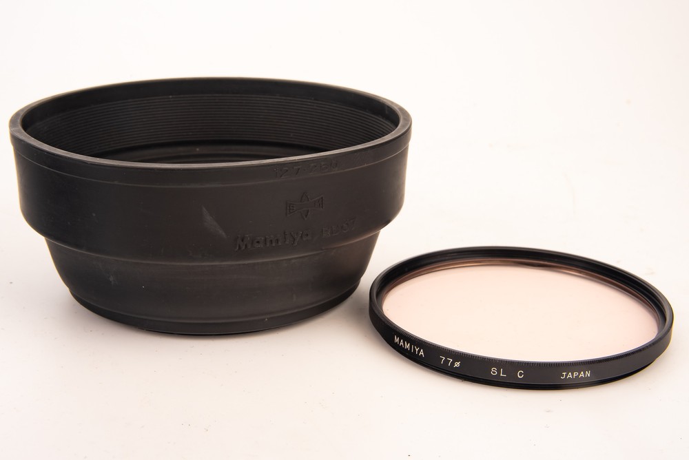 Mamiya 127 250 77mm Rubber Lens Hood & SL C Filter RB67 RZ67 V25