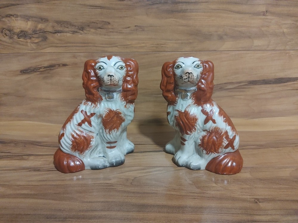 Antique English Staffordshire King Charles Spaniel Dogs Figurine RARE 5