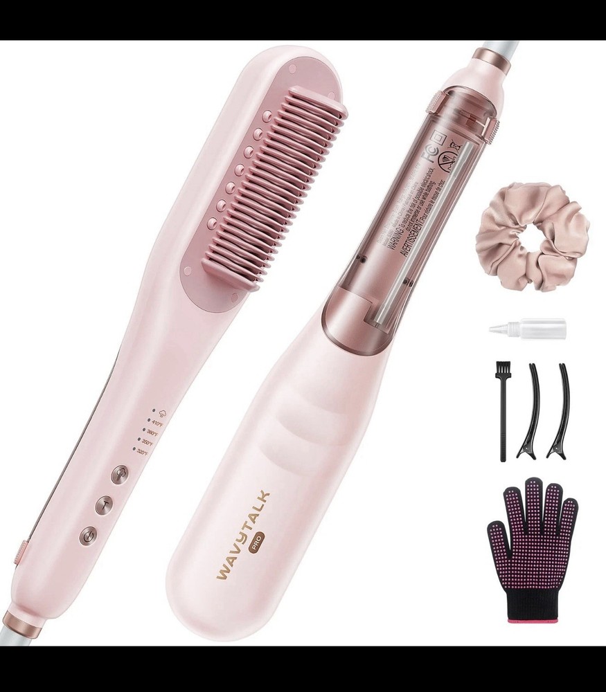 WavyTalk Pro Steam Hair 3-in-1 Straightener Brush Pink Pre Owned