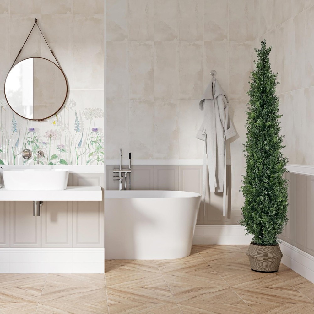 5FT UV-Resistant Artificial Cedar Tree Bush Ball for Indoor & Outdoor Use with Pots  