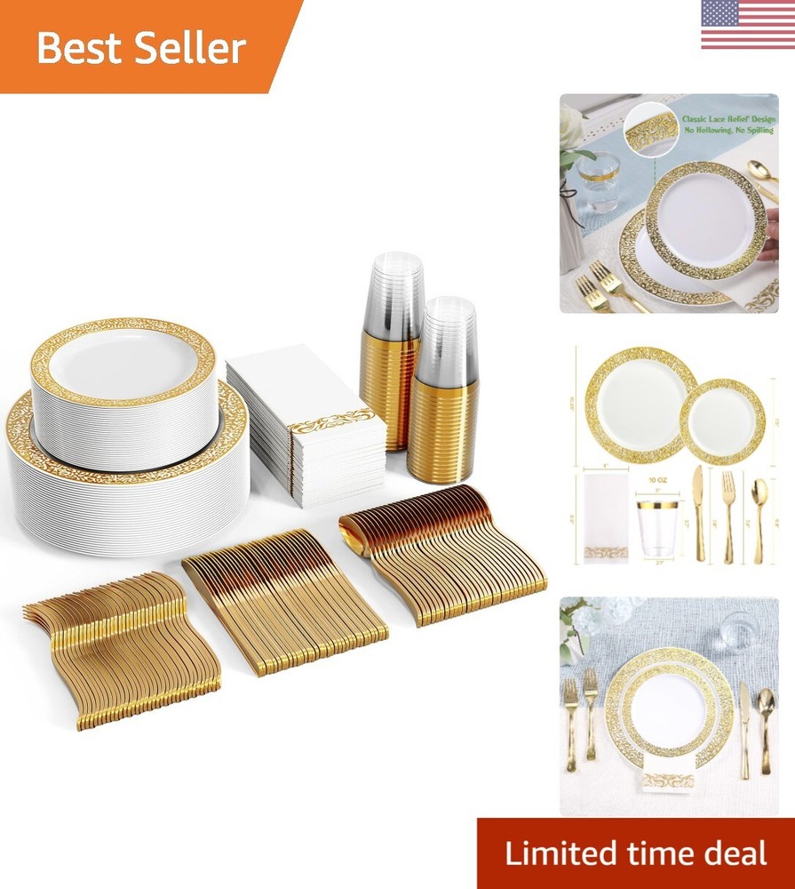 Luxurious 350-Piece Gold Dinnerware Set for 50 - Heavy-Duty Disposable Partyware