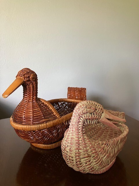 2 Vintage Wicker Woven Duck Baskets
