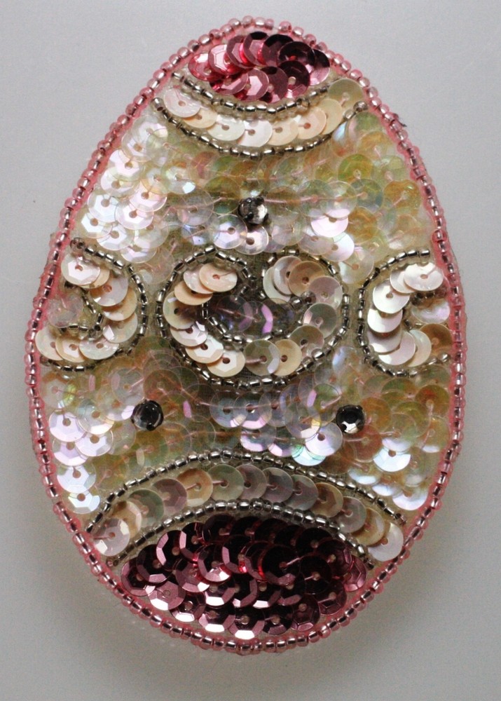 Pink Easter Egg  Sequin Applique Shinny & Brigh, Pressure Sensitive glue