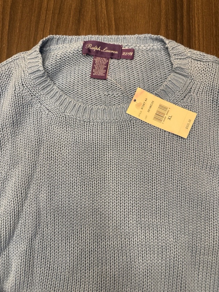 Ralph Lauren Purple Label Men’s Cotton Sweater XL –Light Blue Crewneck –NWT $325