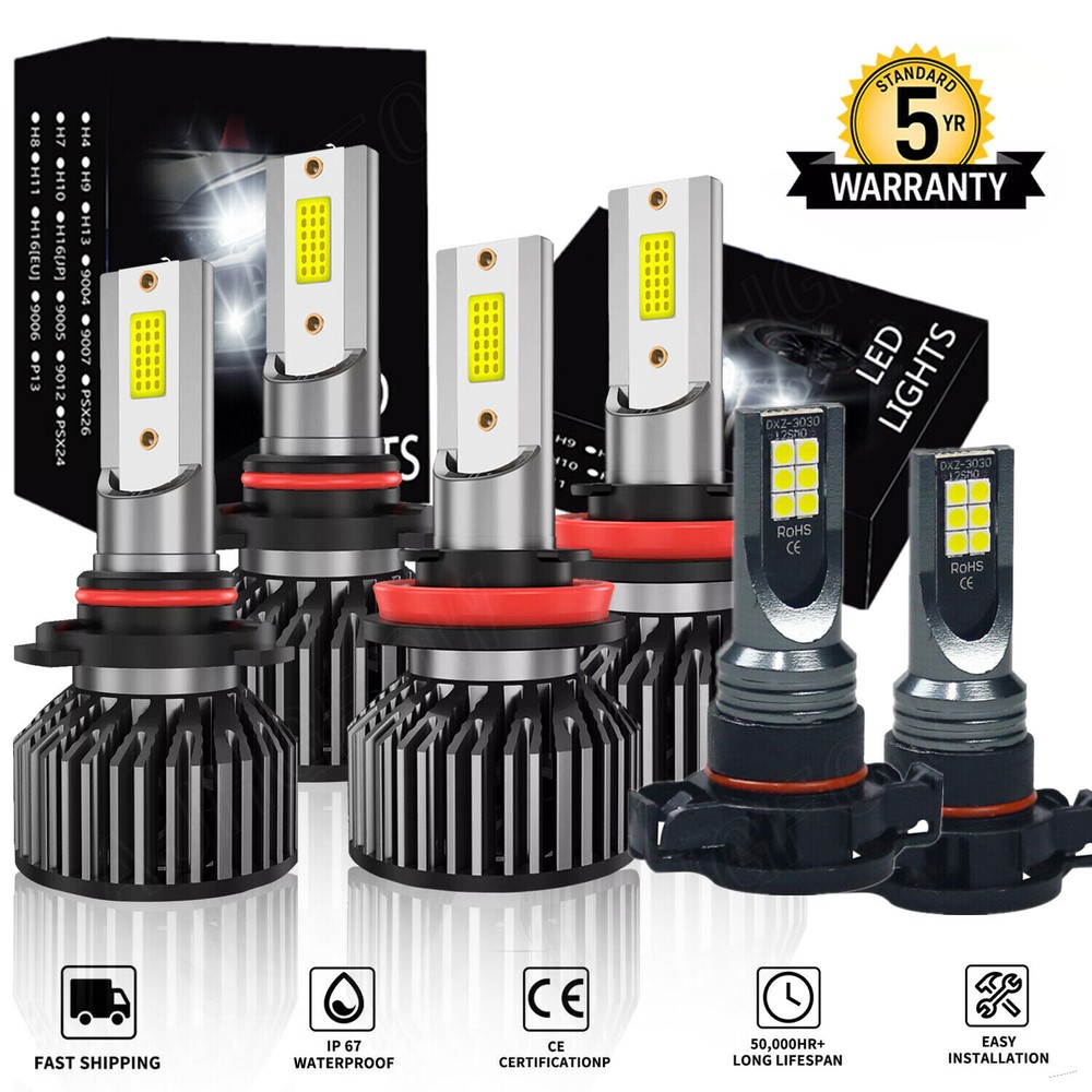 LED Headlight + Fog Light Bulbs Kits For 2007-2014 Chevy Suburban Tahoe 6x 6000K