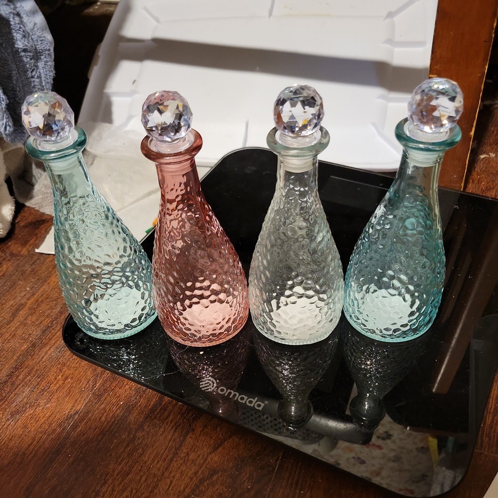 Decorative Hammered Glass Bottles with Stoppers  Color To Choose