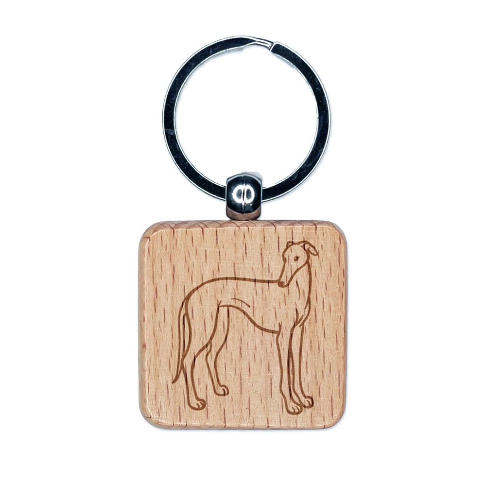 Affectionate Greyhound Pet Dog Engraved Wood Square Keychain Tag Charm