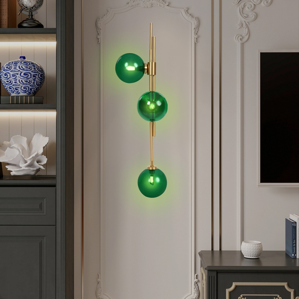 Mid-Century Modern Green Glass Globe LED Wall Sconce for Indoor US Lighting