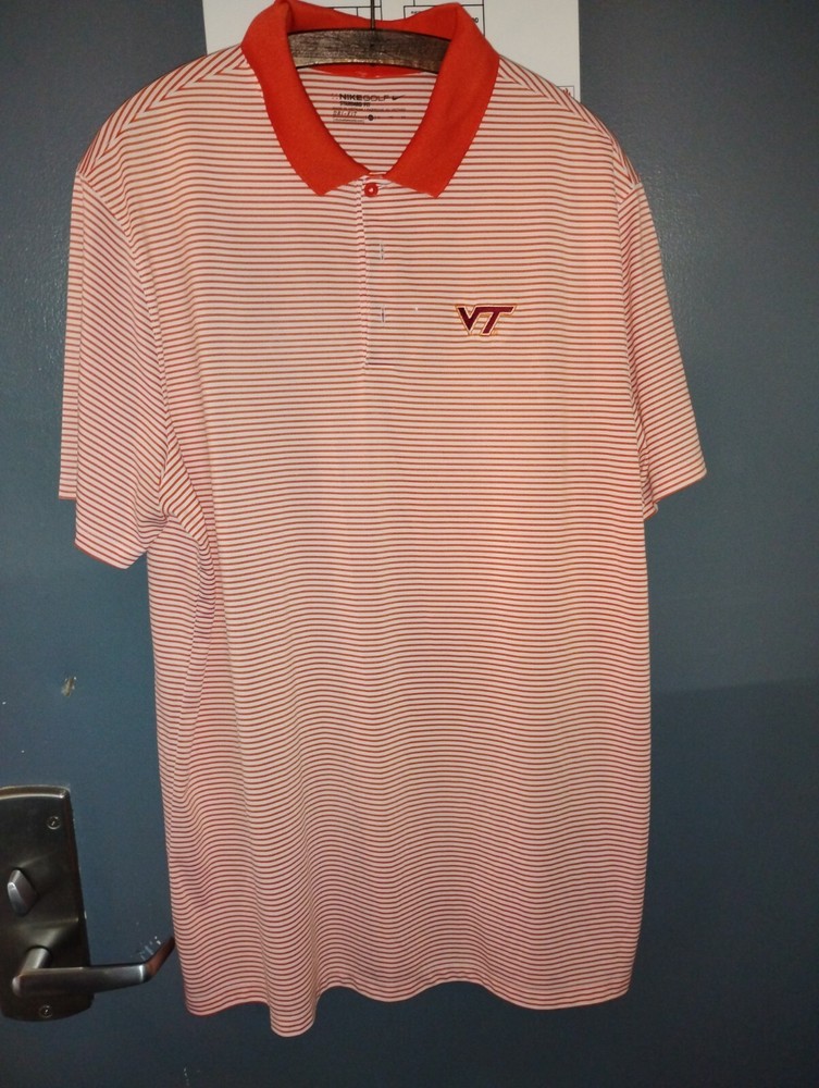 Nike Polo Virginia Tech Shirt Men XL Orange Stripes Standard Fit