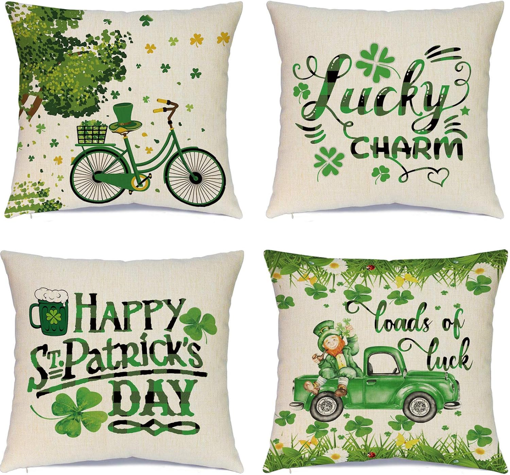 Stylish Green 18x18 St. Patrick’s Day Pillow Covers, Set of 4