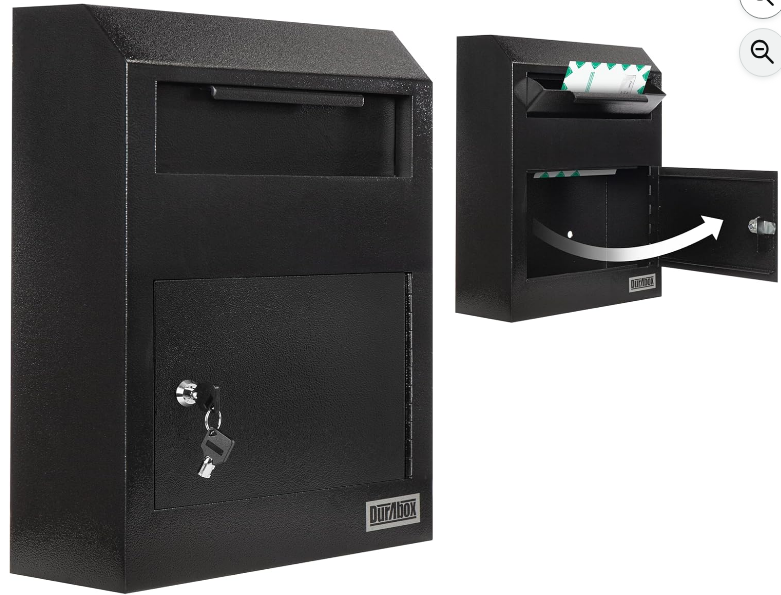 Durabox W500 Drop Box Deposit Safe Wall Mount Mailbox 12x4x15 Black Steel