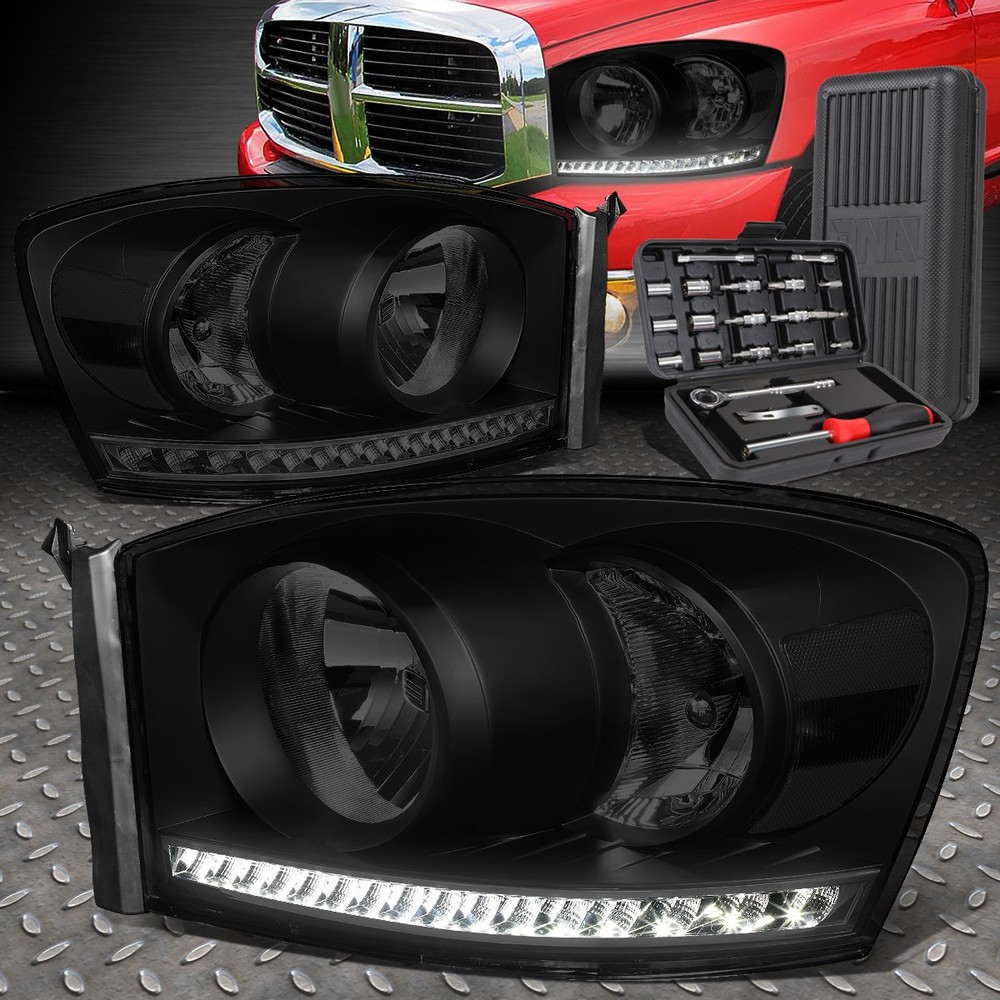 06-09 Dodge Ram LED DRL Tinted Clear Corner Headlights with Tools
