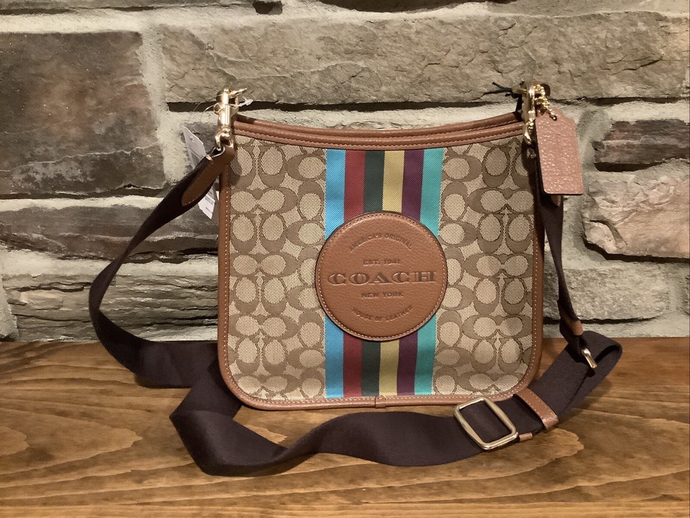 Coach Dempsey Jacquard Stripe File Bag with Patch NWT