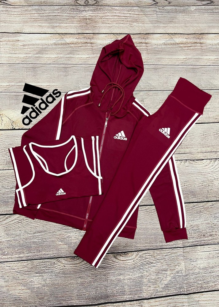 ADIDAS 3 Piece Burgundy Suit Female (Stretchable) (S/M) & (L/XL)