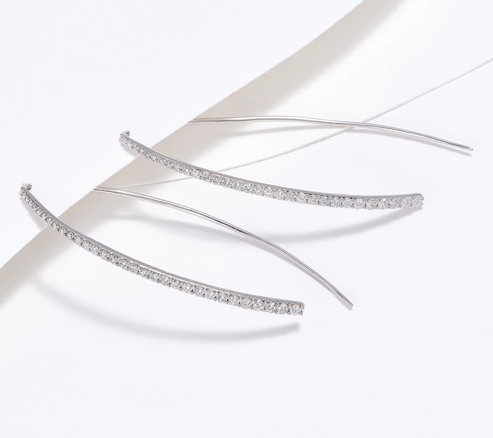 Affinity Diamond Sterling Silver Ear threader Pave Earrings, 2-1/2