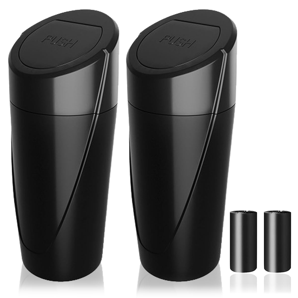Car Trash Can Bin with Lid - 2 Packs Car Garbage Can Cup Holder - Black Mini ...