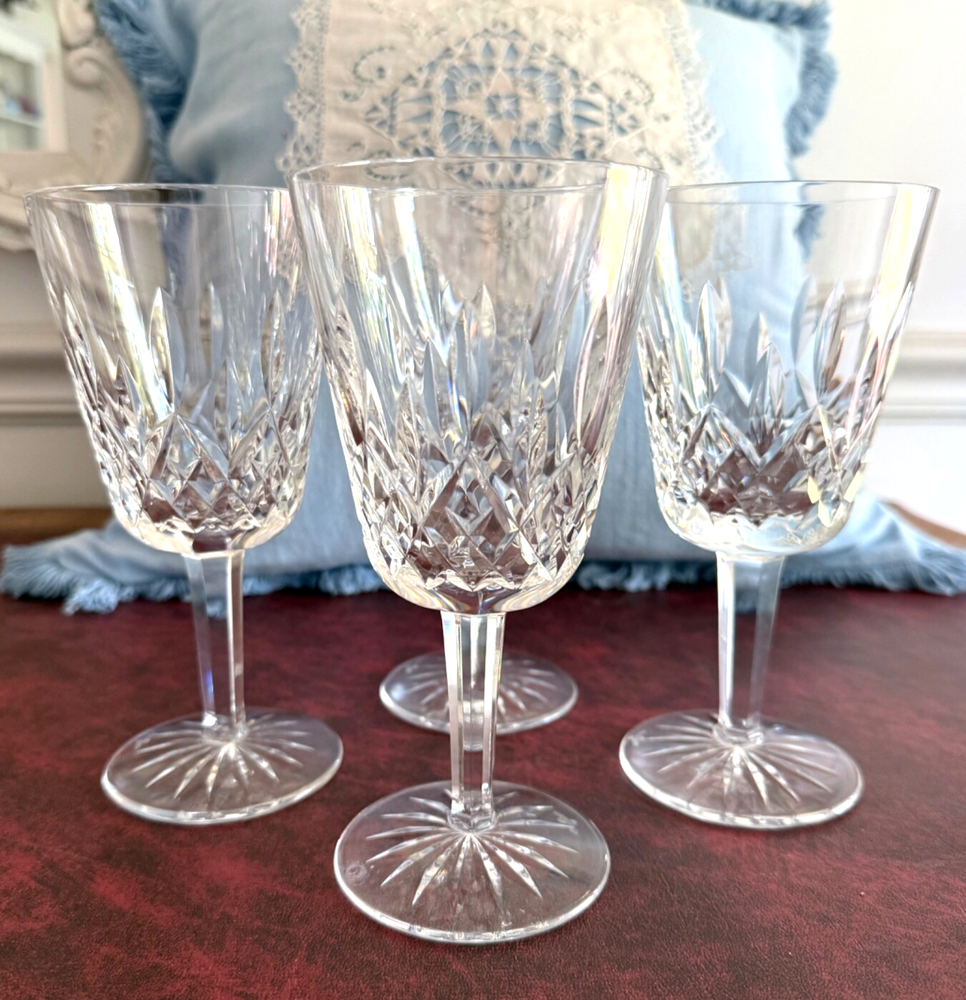 Waterford Crystal Lismore Set of 4 Elegant Signed Wine Goblets Glasses Ireland  