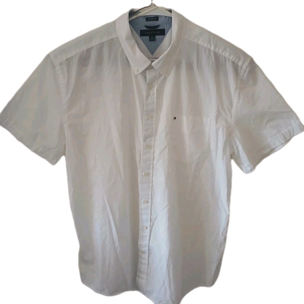 Tommy Hilfiger Men's Classic Fit White Short Sleeve Dress Shirt Size 2XL XXL