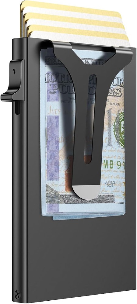 Sleek Metal RFID-Blocking Wallet for Men with Money Clip - Black