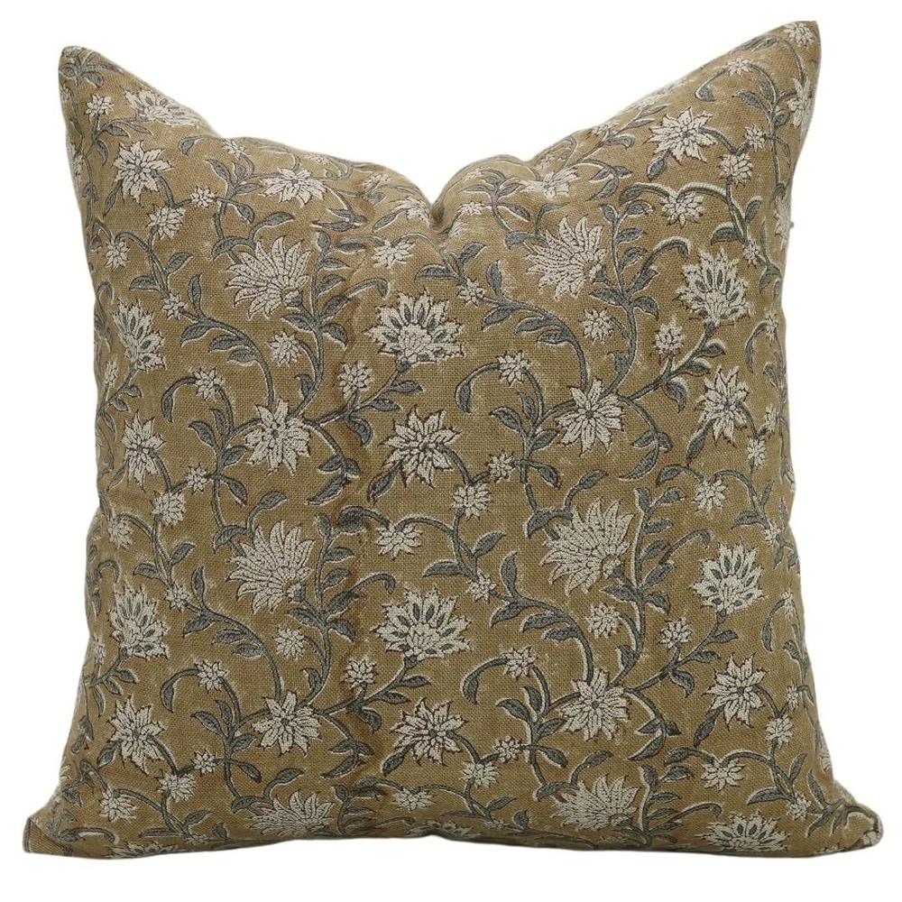 Block Print Thick Linen 22x22 Pillowcase Cushion Cover for Outdoor and Decorative Use