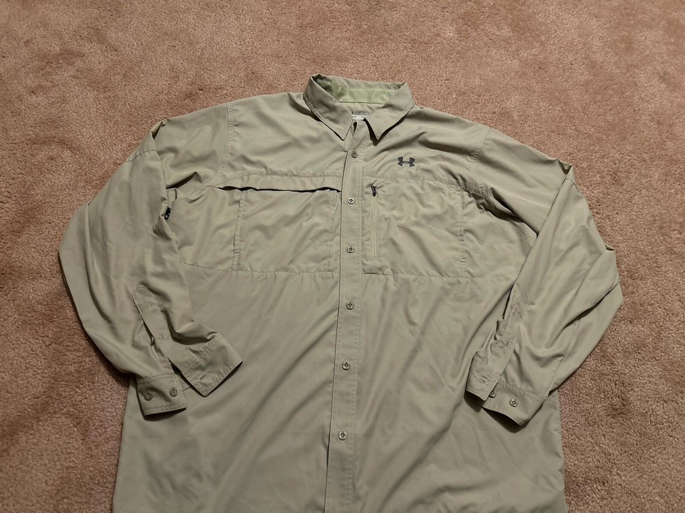 Under Armour Flats Guide L/S Loose Vented Fishing Shirt Tan Men's 2XL