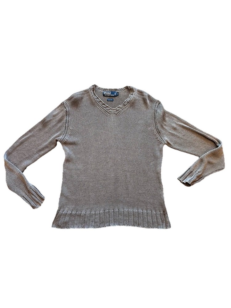 Polo Ralph Lauren Men's Size Medium Sweater Vintage 100% Linen Adult Gray V Neck